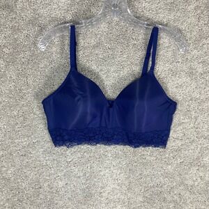 SERRA Women's Blue Lace Trim Comfort Bralette Bra Size L